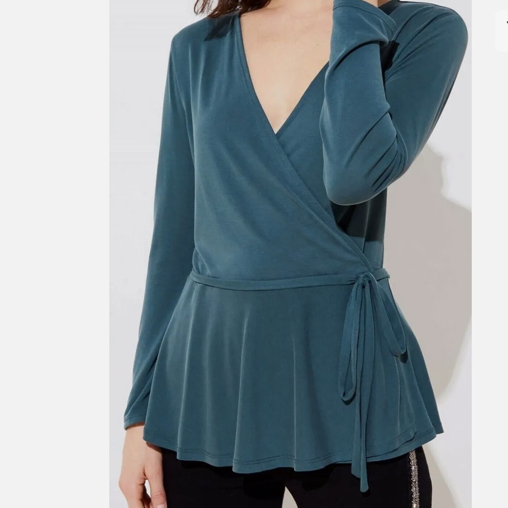 LOFT | Sandwashed Sea Green Wrap Top, Size Small